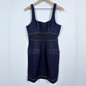 Anthropologie Dark Indigo Denim Sleeveless Dress Back Zip Size US 2